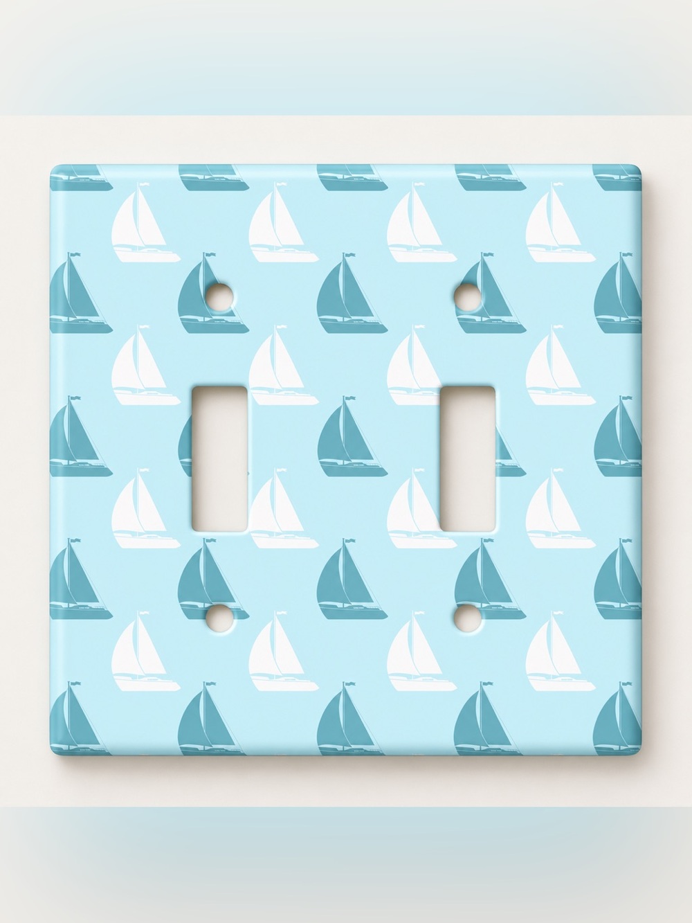 Handmade Blue Sailboat Nautical Double Toggle Light Switch Cover Plate